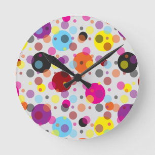 Colourful Polka Dots Round Clock