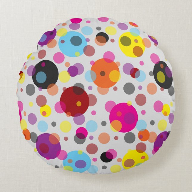 Colourful Polka Dots Round Cushion (Front)