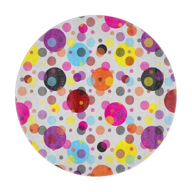 Colourful Polka Dots Round Cutting Board (Front)