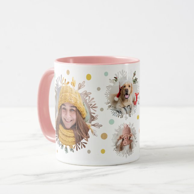 Colourful Polka Dots & Snowflake Christmas Photos Mug (Front Left)
