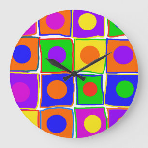 Colourful Polka Dots & Squares Large Art Clock