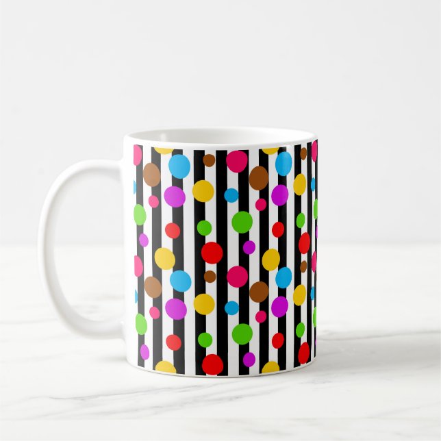 Colourful Polka Dots Stripes Coffee Mug (Left)