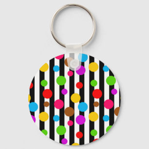 Colourful Polka Dots Stripes Key Ring