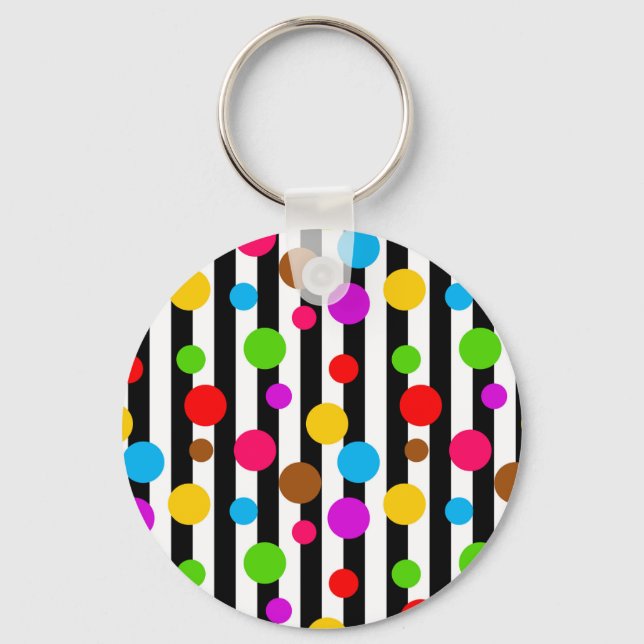 Colourful Polka Dots Stripes Key Ring (Front)