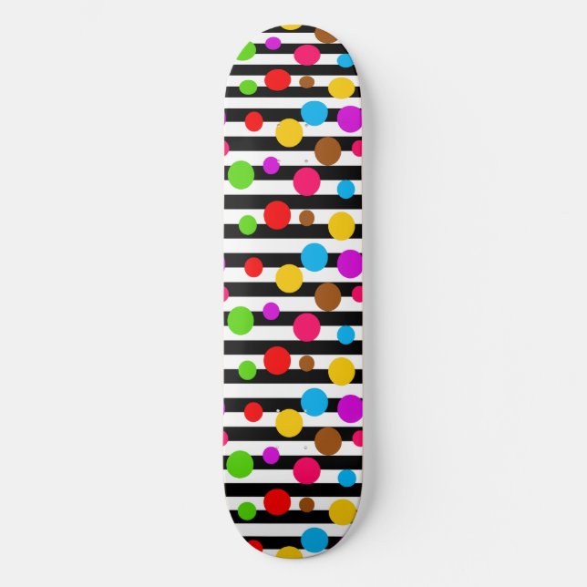 Colourful Polka Dots Stripes Skateboard (Front)