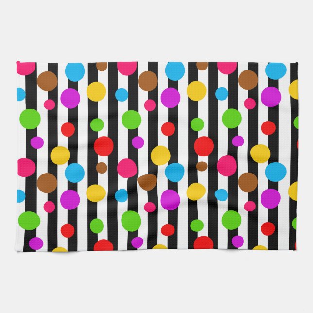 Colourful Polka Dots Stripes Tea Towel (Horizontal)