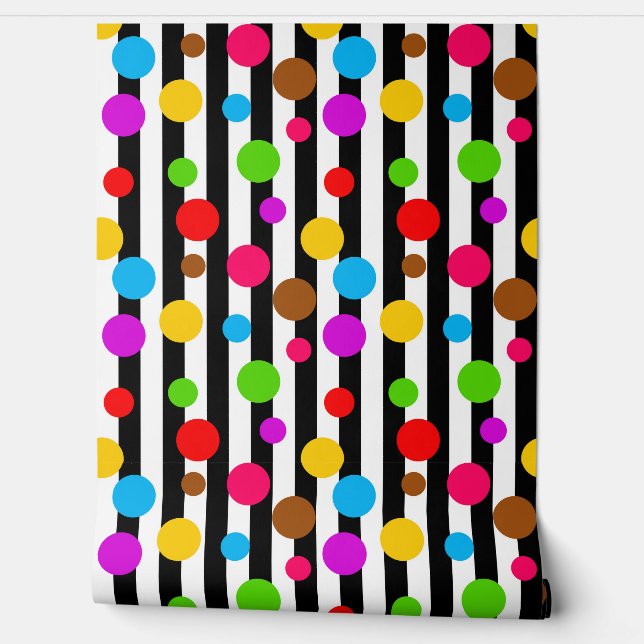 Colourful Polka Dots Stripes Wall Decor (Unrolling)