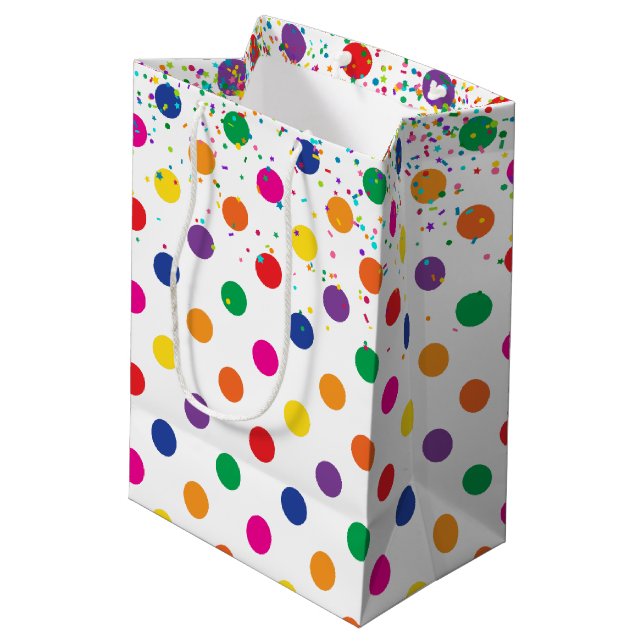 Colourful Polka Dots With Party Confetti Medium Gift Bag (Back Angled)