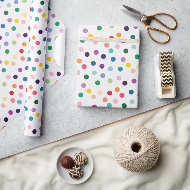 Colourful Polkadot Art Pattern On Crisp White Wrapping Paper (Crafts)