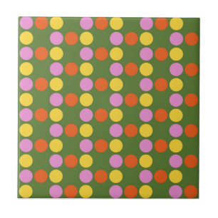 Colourful Polkadot Pattern in Green Background Tile