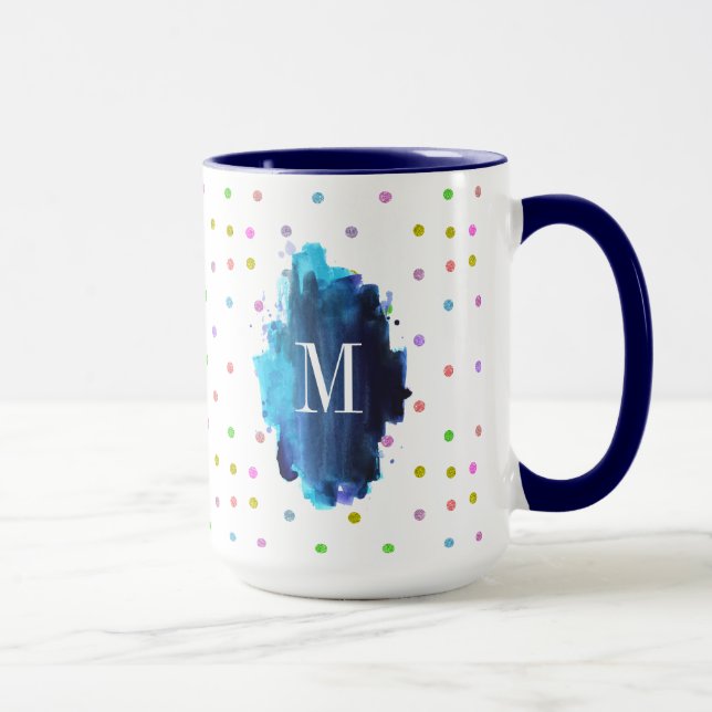 Colourful Polkadots Monogram Mug (Right)