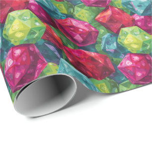 Colourful Polyhedral Dice D&D Gaming Wrapping Paper
