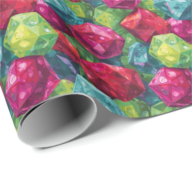 Colourful Polyhedral Dice D&D Gaming Wrapping Paper (Roll Corner)