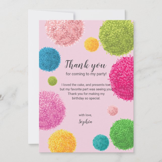 Colourful Pom Pom Birthday Thank You Card (Front)