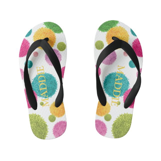Colourful Pom Pom Print Personalised Kid's Flip Flops (Footbed)