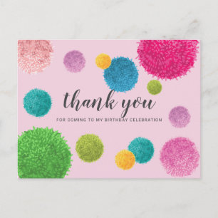 Colourful Pom Pom Thank You Postcard