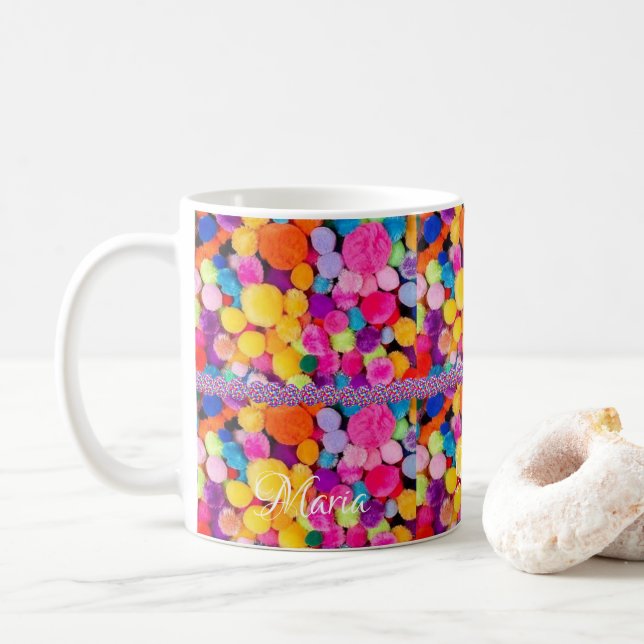 Colourful Pom Poms Mug (With Donut)