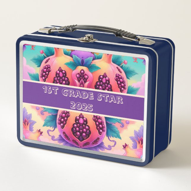 Colourful pomegranate 1st grade star 2025 metal lunch box (Front)