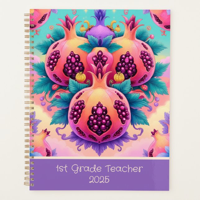 Colourful pomegranate for 1st grade 2026 custom planner (Front)