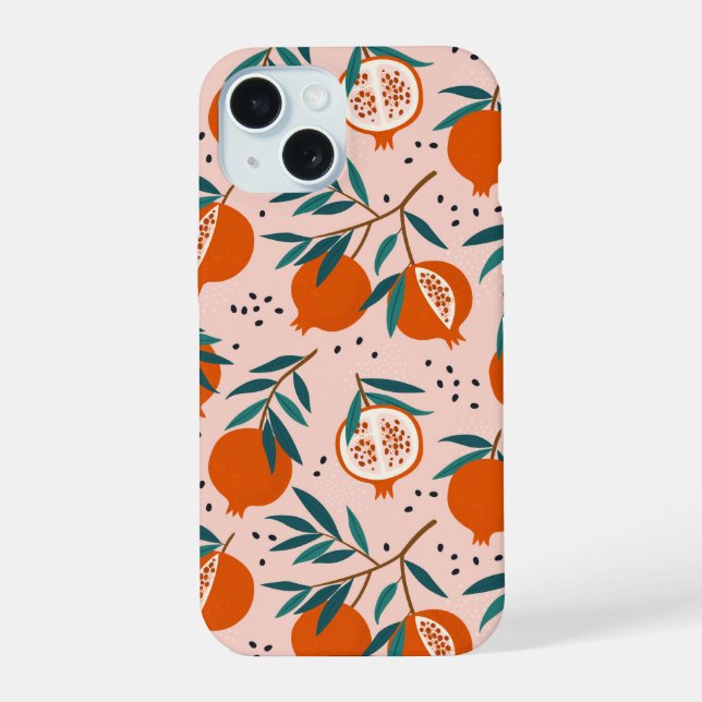Colourful Pomegranate Pattern iPhone 15 Case (Back)