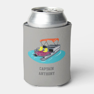 Colourful Pontoon Boat Personalised Can Cooler