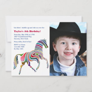 Colourful Pony Photo Birthday Party Invitation