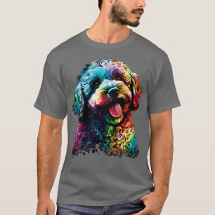 Colourful Poodle Face Happy Dog Art Puppy Cute Bla T-Shirt