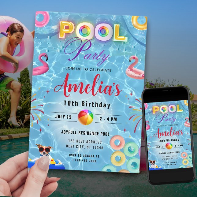 Colourful Pool Party Invitation | Birthday Party (Creator Uploaded)