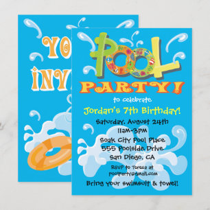 Colourful Pool Party Invitations