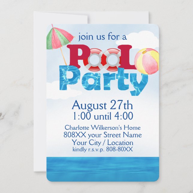 Colourful Pool Party on a Sunny Day Invitation (Front)