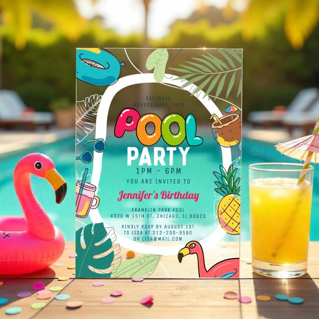 Colourful Pool Party | Swimming Birthday Acrylic Invitations (Creator Uploaded)