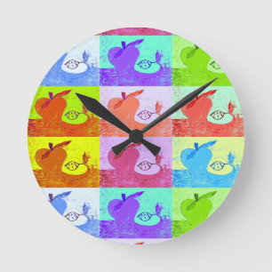 Colourful Pop Art Apple Round Clock