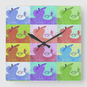 Colourful Pop Art Apple Square Wall Clock