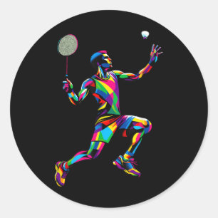 Colourful Pop Art Badminton Player Shuttle Badmint Classic Round Sticker