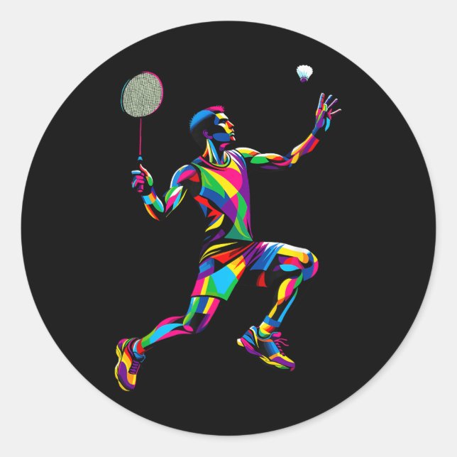 Colourful Pop Art Badminton Player Shuttle Badmint Classic Round Sticker (Front)