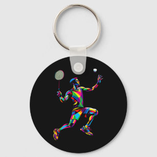Colourful Pop Art Badminton Player Shuttle Badmint Key Ring