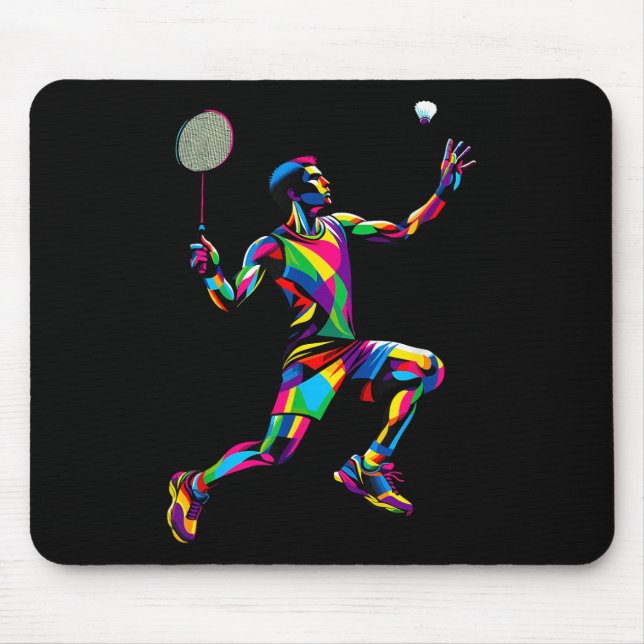 Colourful Pop Art Badminton Player Shuttle Badmint Mouse Mat (Front)