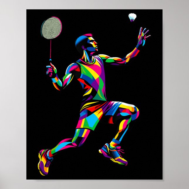 Colourful Pop Art Badminton Player Shuttle Badmint Poster (Front)
