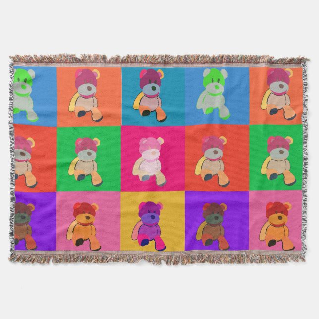 Colourful Pop Art Bears Throw Blanket (Front)