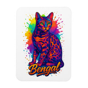Colourful Pop Art Bengal Cat Illustration Magnet