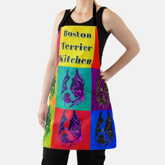 Colourful Pop Art Boston Terrier Apron (Insitu)