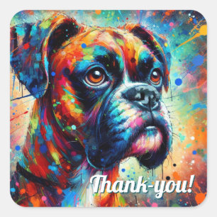Colourful Pop Art Boxer Dog Green Blue Teal Yellow Square Sticker