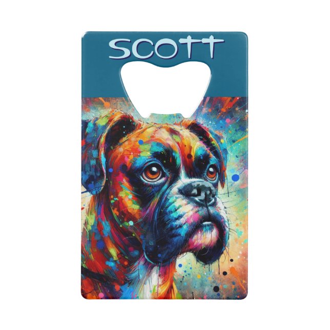 Colourful Pop Art Boxer Dog Personalised Teal Blue (Front)