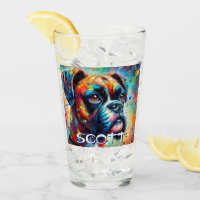 Colourful Pop Art Boxer Dog Personalised Teal Blue