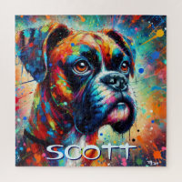 Colourful Pop Art Boxer Dog Personalised Teal Blue