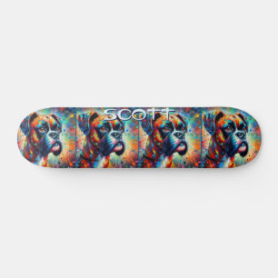 Colourful Pop Art Boxer Dog Personalised Teal Blue Skateboard