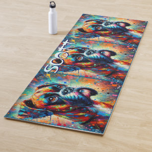 Colourful Pop Art Boxer Dog Personalised Teal Blue Yoga Mat