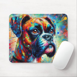 Colourful Pop Art Boxer Dog Puppy Teal Blue Green Mouse Mat