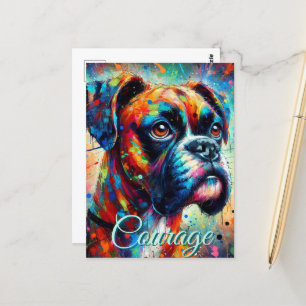Colourful Pop Art Boxer Dog Teal Blue Dogs Postcard