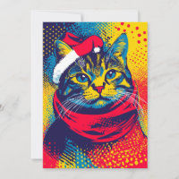 Colourful Pop Art Cat Custom Text Christmas